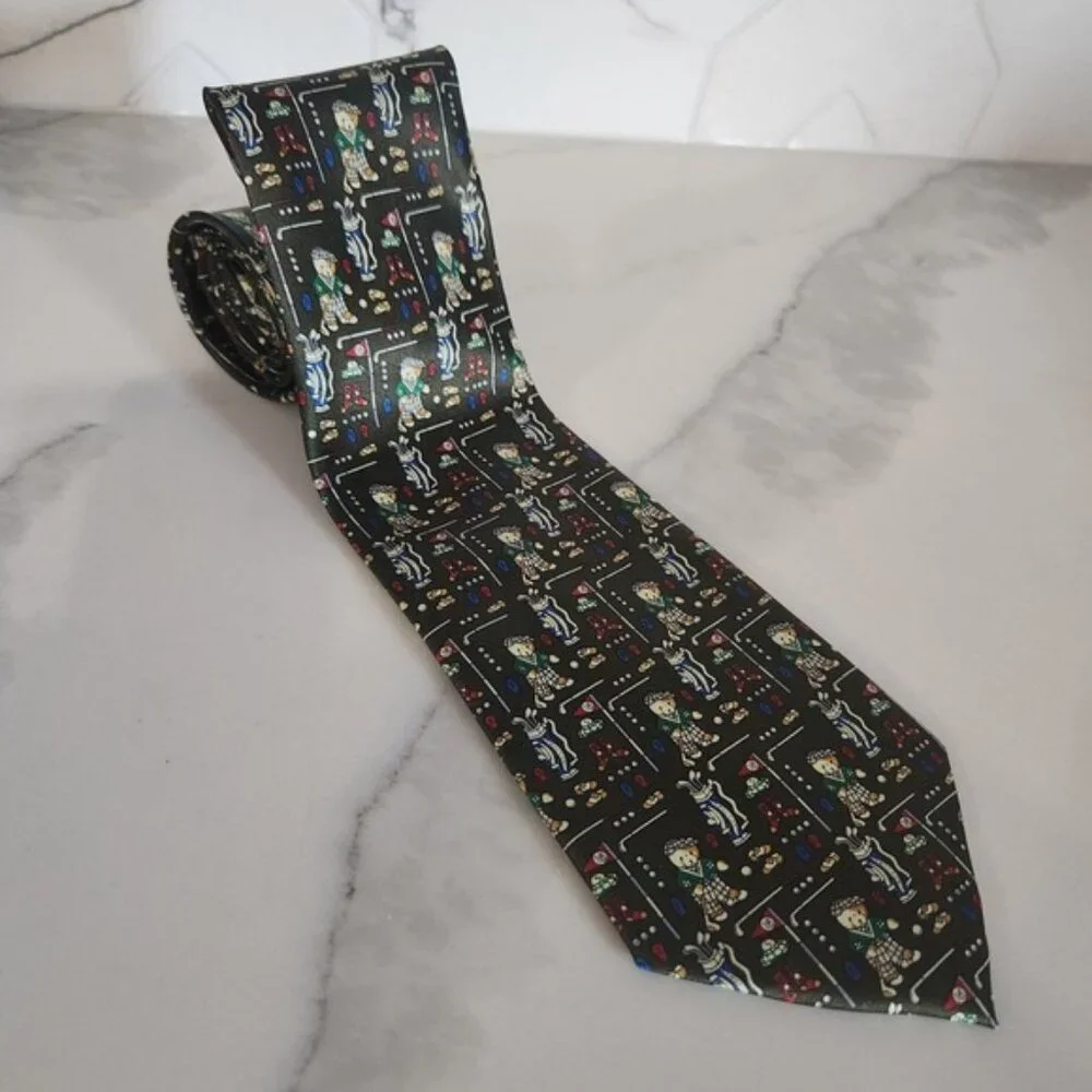 Rene Chagall Hand Made‎ Golf Pattern Silk Necktie Mens Accessory
